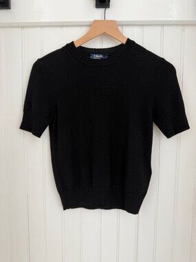 'S Max Mara Short Sleeve Sweater — Black Pure New Wool, Crew Neck, Size S